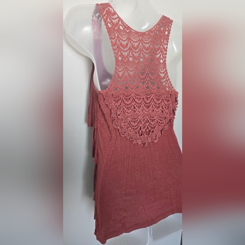 VTG Wet Seal boho tiered tank top in a warm rust/terracotta brown Womens Med - Picture 10 of 12